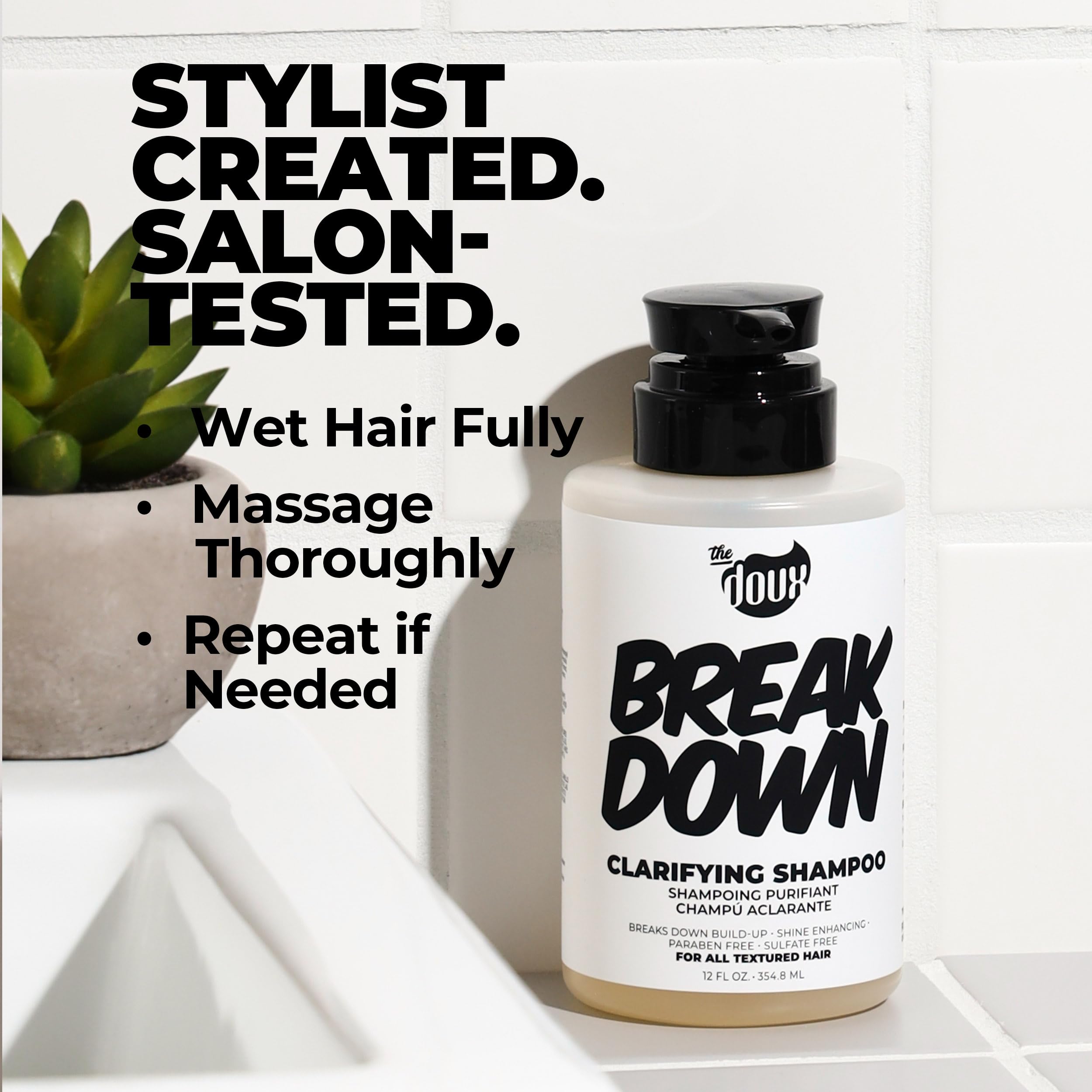 The Doux BREAKDOWN label close-up—sulfate-free formula.