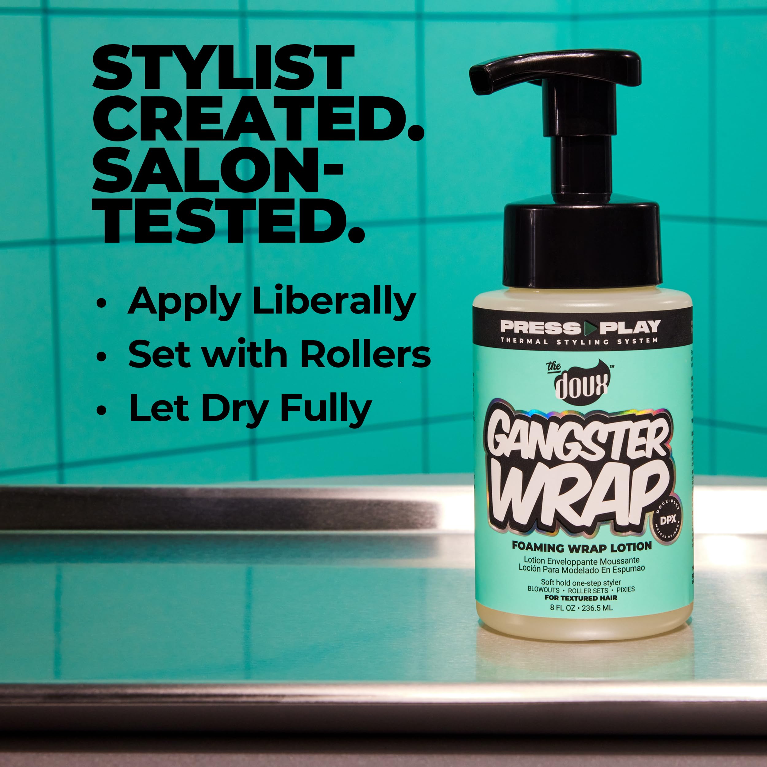 The Doux Gangster Wrap roller sets ready scene with secure hold