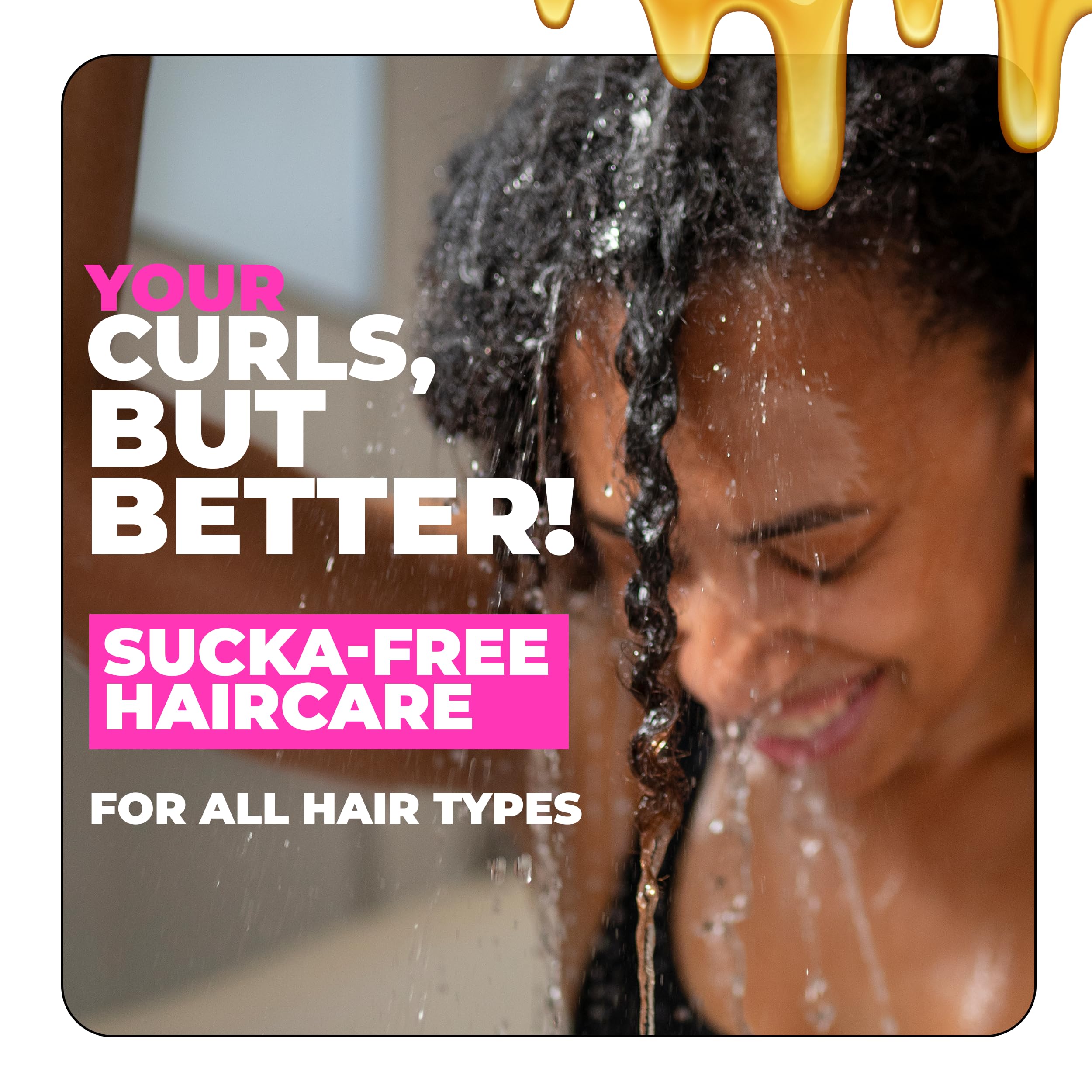 The Doux Bee Girl Honey Custard on hair delivers moisture and sheen.