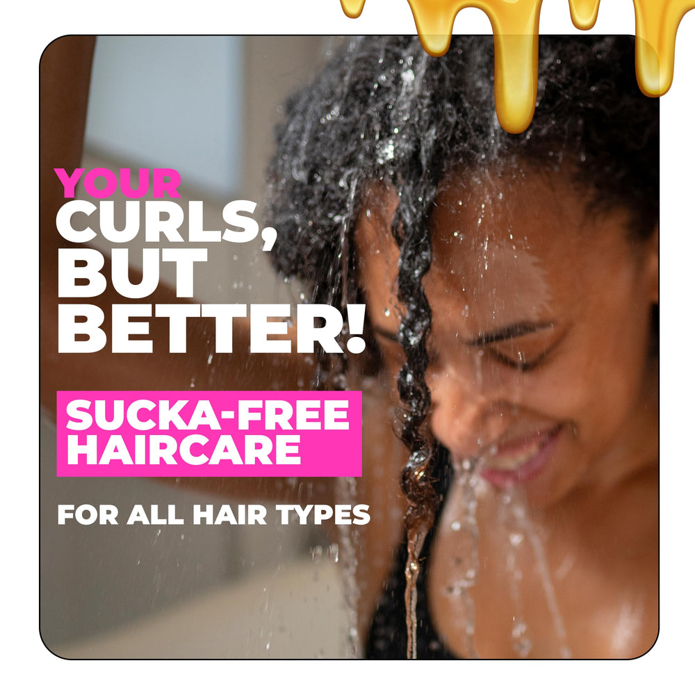 The Doux Bee Girl Honey Custard on hair delivers moisture and sheen.