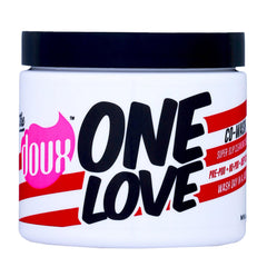The Doux ONE LOVE co-wash bottle front view highlighting 3-in-1 care for curls.