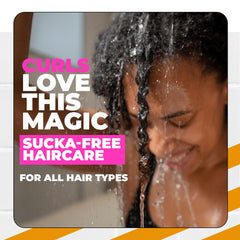 The Doux SUCKA FREE shampoo after-wash hair reflects defined, bouncy curls.