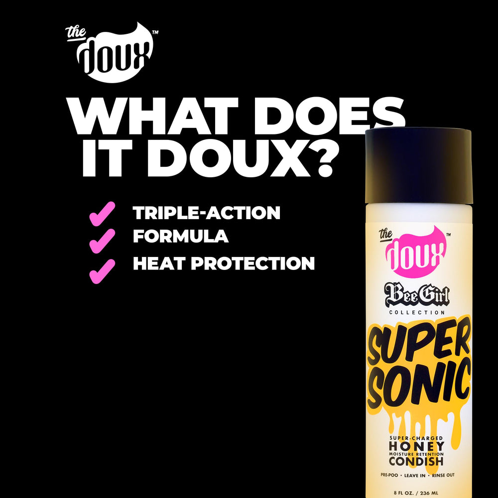 The Doux Supersonic Honey Condish all curl types support for waves, curls, and coils