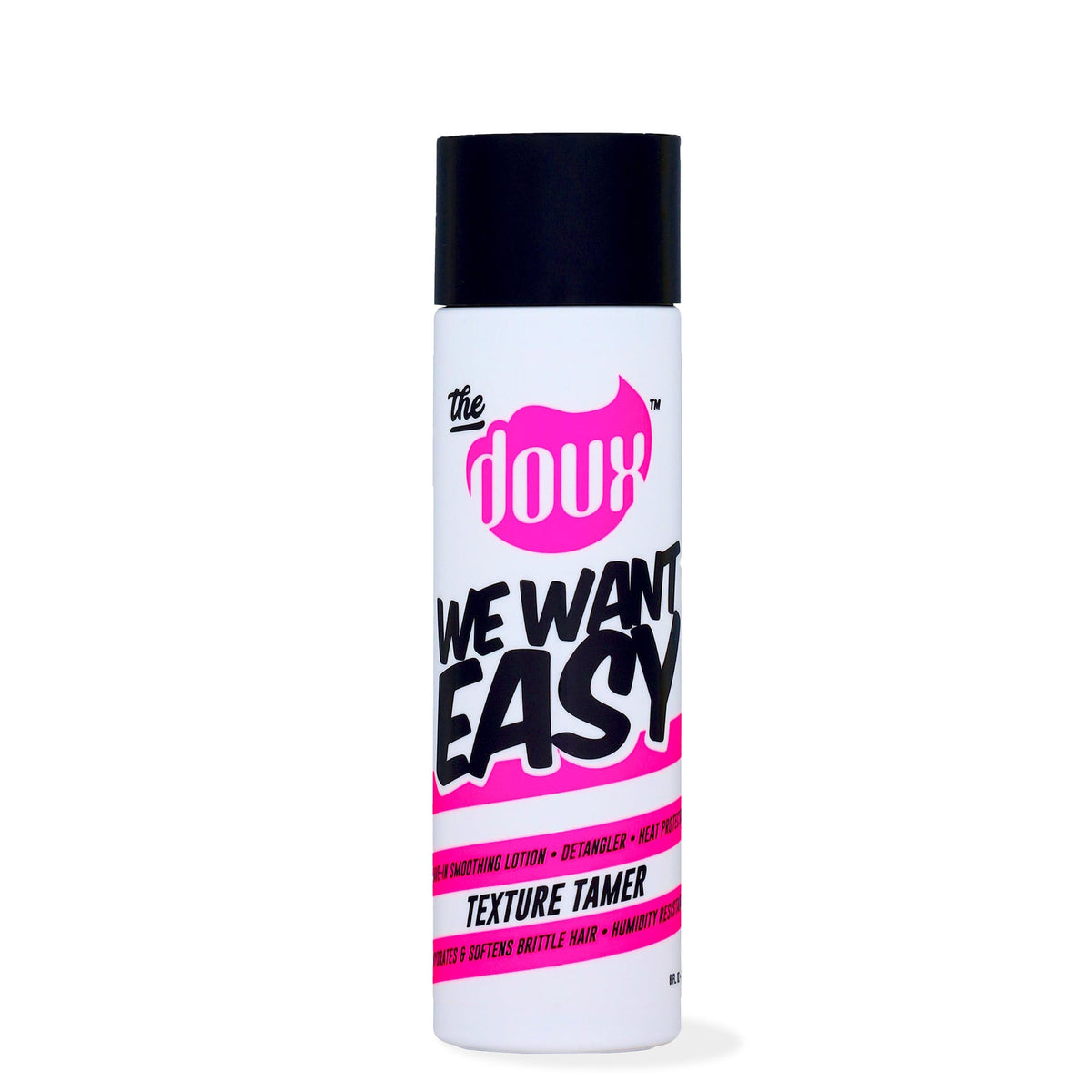 The Doux WE WANT EASY bottle pour for frizz-ready styling on curls.