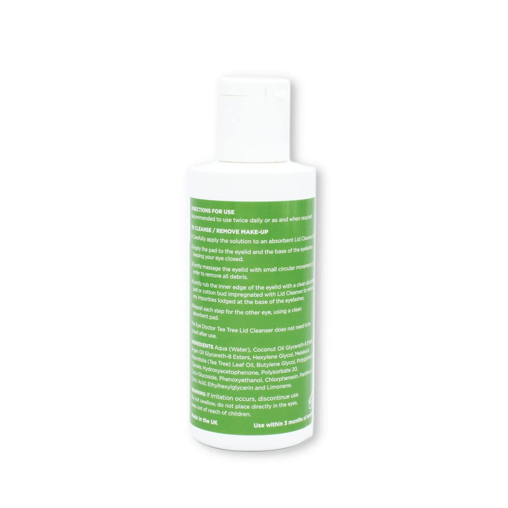 The Eye Doctor Tea Tree Lid Cleanser applied to eyelids during routine