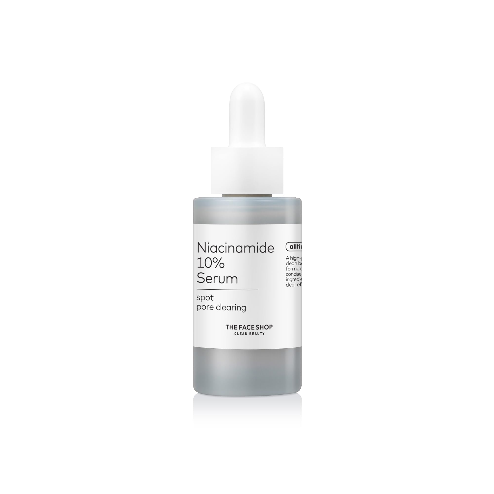 The Face Shop Alltimate Niacinamide 10% Serum bottle close-up for pore refinement.