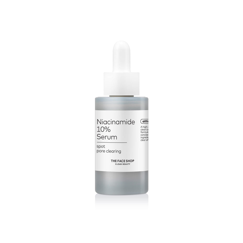 The Face Shop Alltimate Niacinamide 10% Serum bottle close-up for pore refinement.