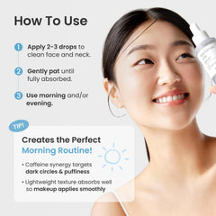 The Face Shop Alltimate Niacinamide 10% Serum ingredients layout highlighting caffeine and peptides for vibrant skin.