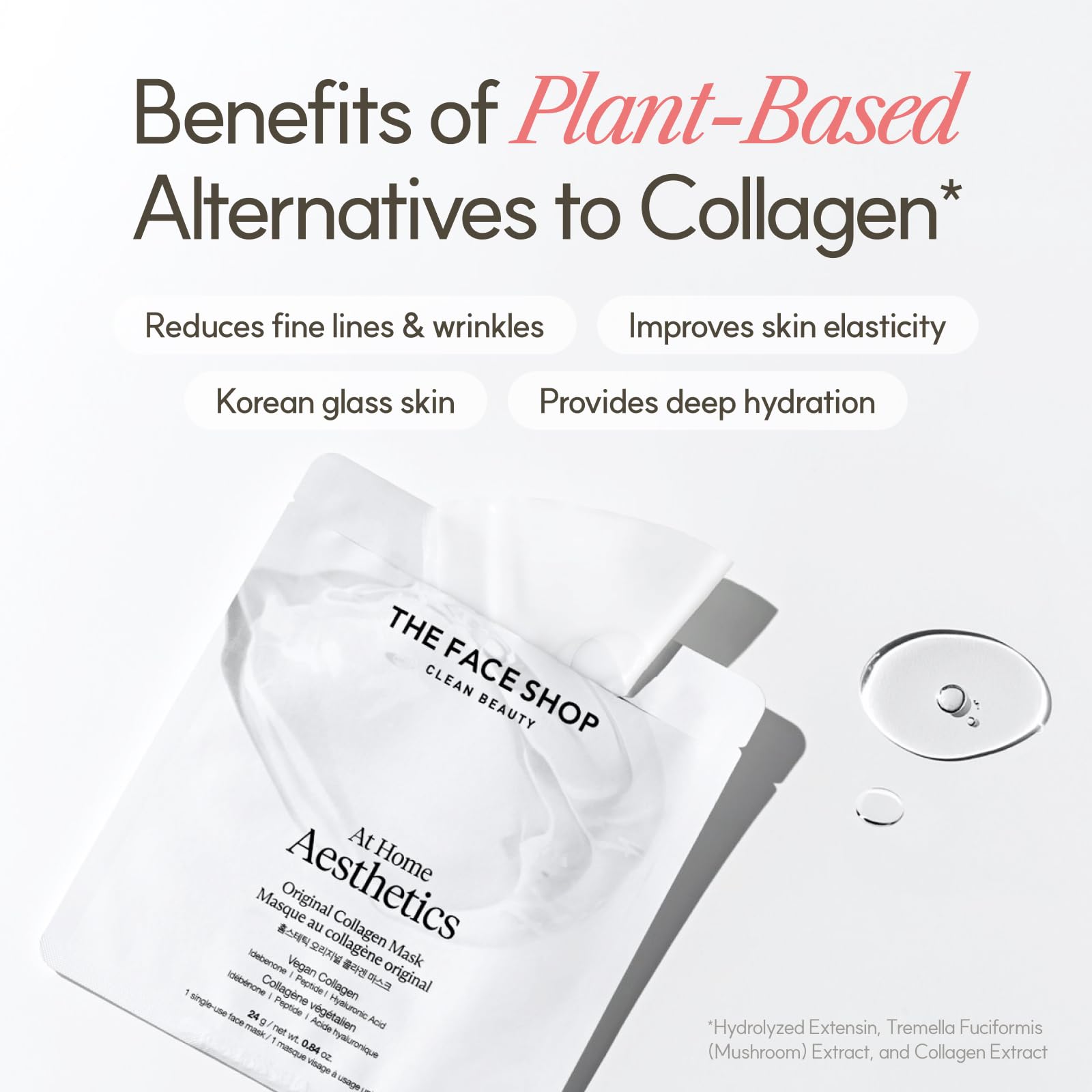 The Face Shop vegan collagen mask at-home spa setup suggests relaxing routine.