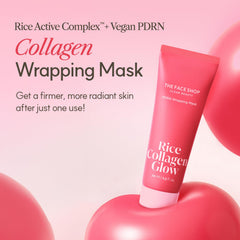 The Face Shop Pink Collagen Wrapping Mask jar closeup reveals creamy, oil-rich texture.