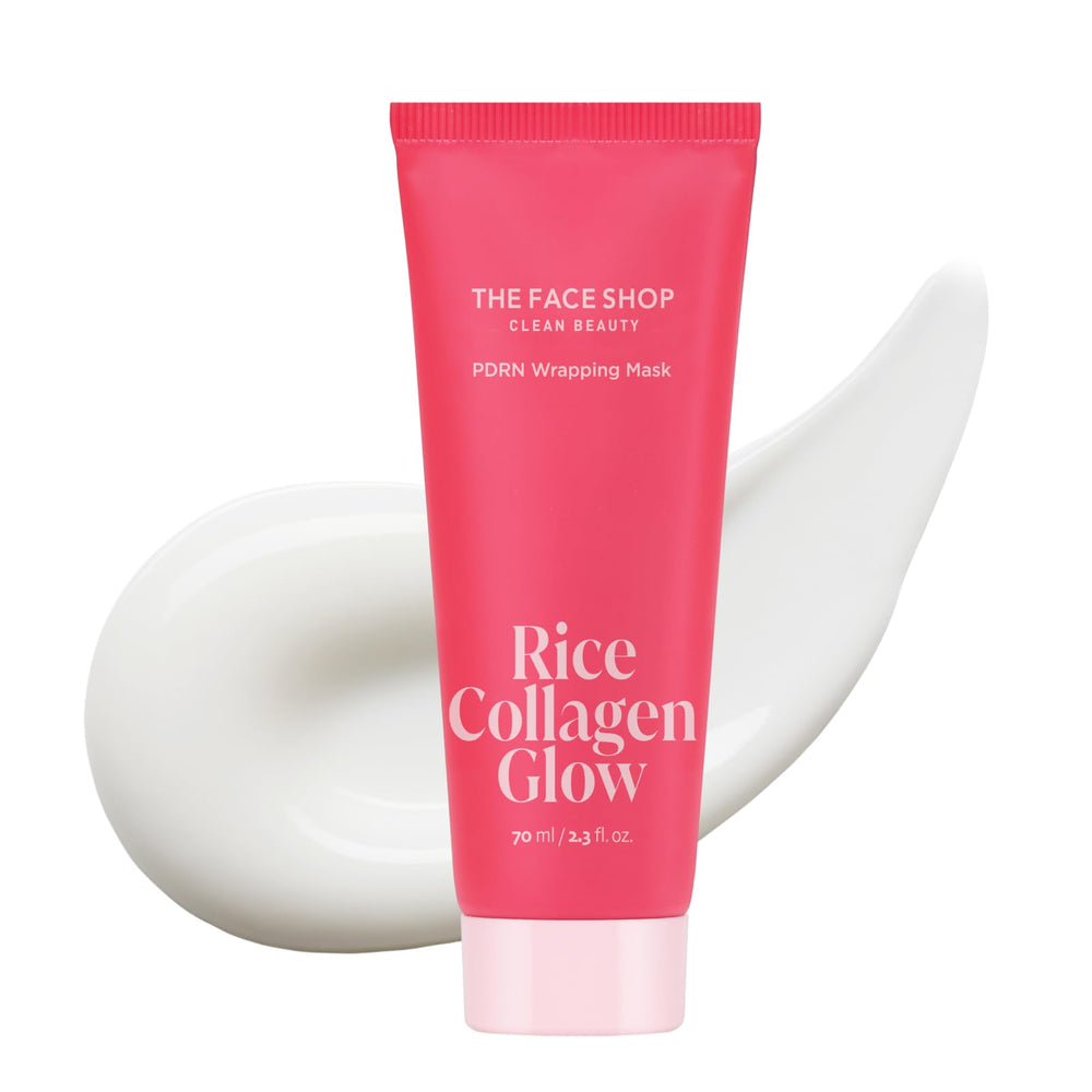 The Face Shop Pink Collagen Wrapping Mask packshot shows glass-skin glow promise.