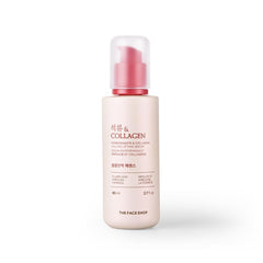 The Face Shop Pomegranate Collagen Serum bottle close-up for firming hydration.