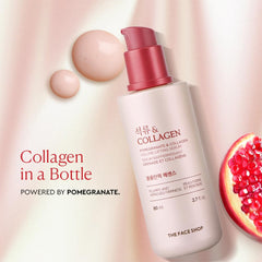 The Face Shop Pomegranate Collagen Serum pump dispense shot for quick absorption.