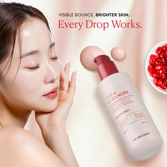 The Face Shop Pomegranate Collagen Serum swatch on skin showing smooth, hydrated look.