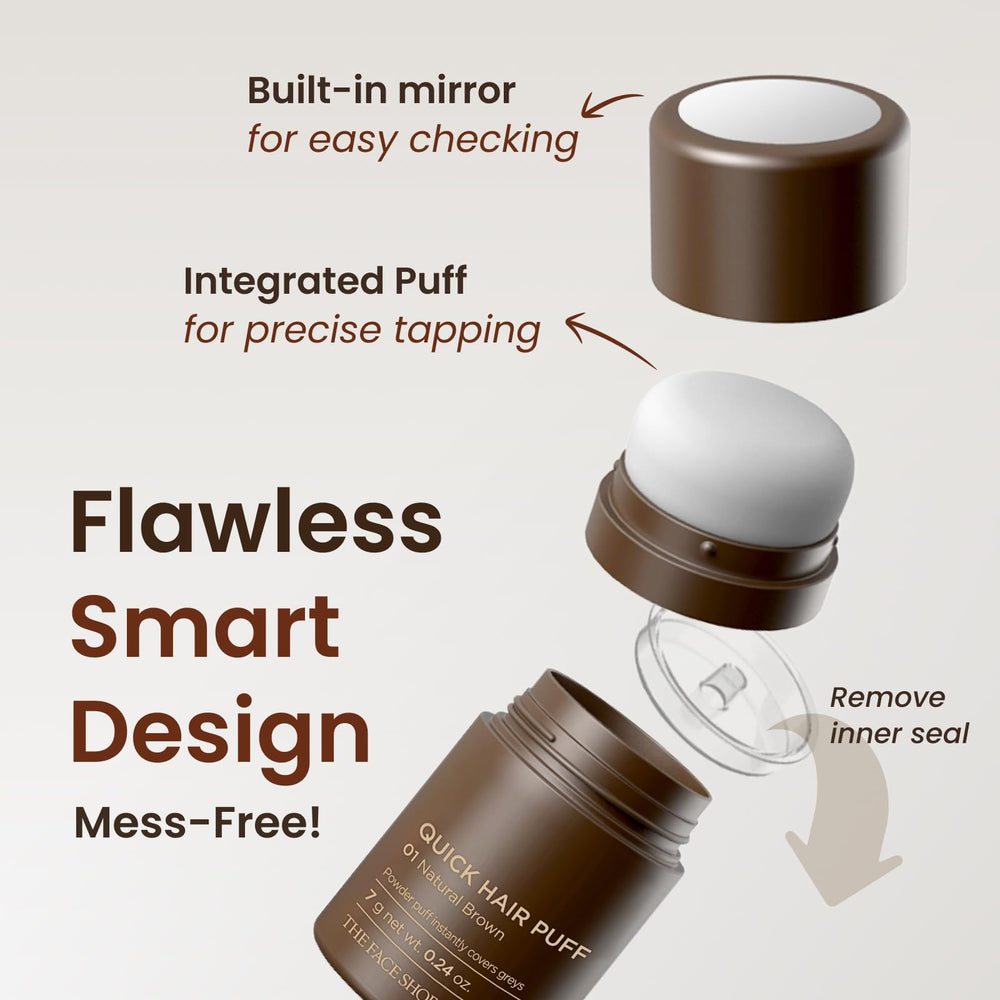 The Face Shop color swatch matches natural dark brown hues for seamless blend.