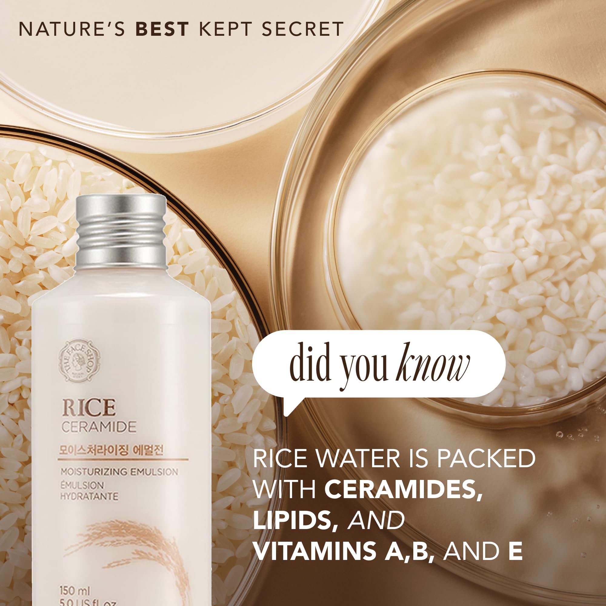 The Face Shop Rice Ceramide barrier-care illustration highlighting moisture retention.
