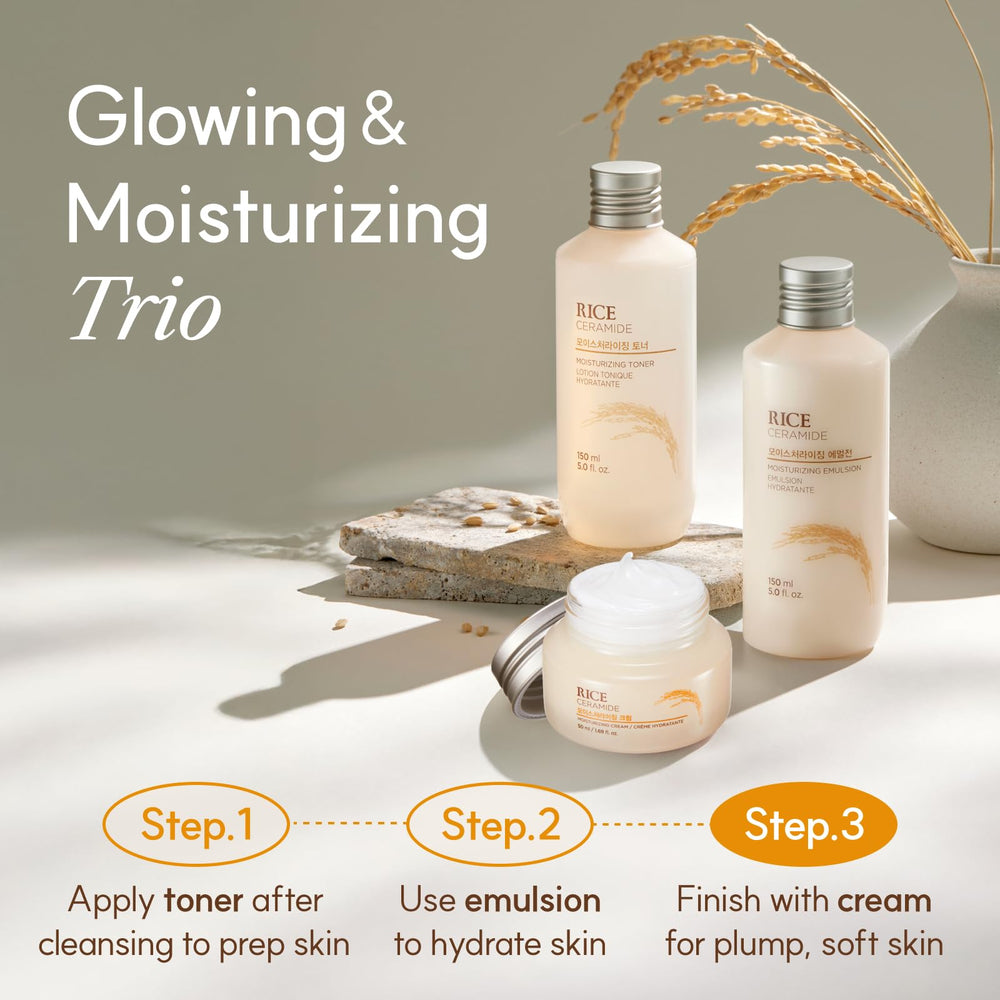 The Face Shop rice-ceramide-cream-skin-barrier suggests protective moisture retention for sensitive skin.