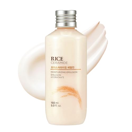 The Face Shop Rice Ceramide Emulsion bottle closeup for lightweight hydration