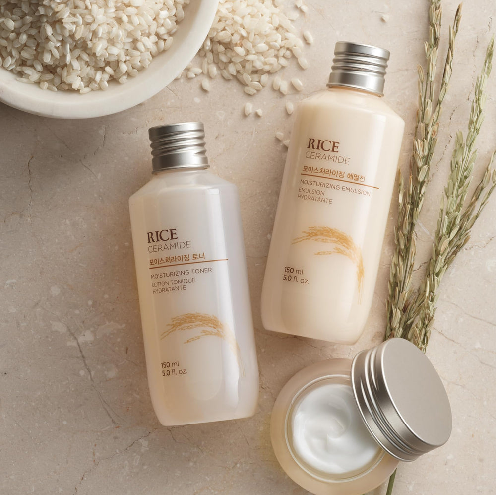 The Face Shop Rice Ceramide Emulsion tube delivering lightweight moisture and silky finish.