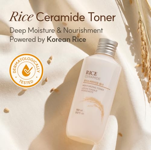 The Face Shop Rice Ceramide Toner pump close-up illustrating lightweight, fast-absorbing formula