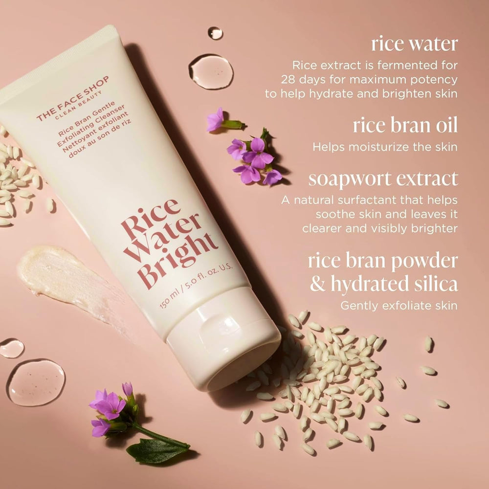 The Face Shop Rice Water Bright exfoliating texture with silica particles indicates gentle refining of skin texture.