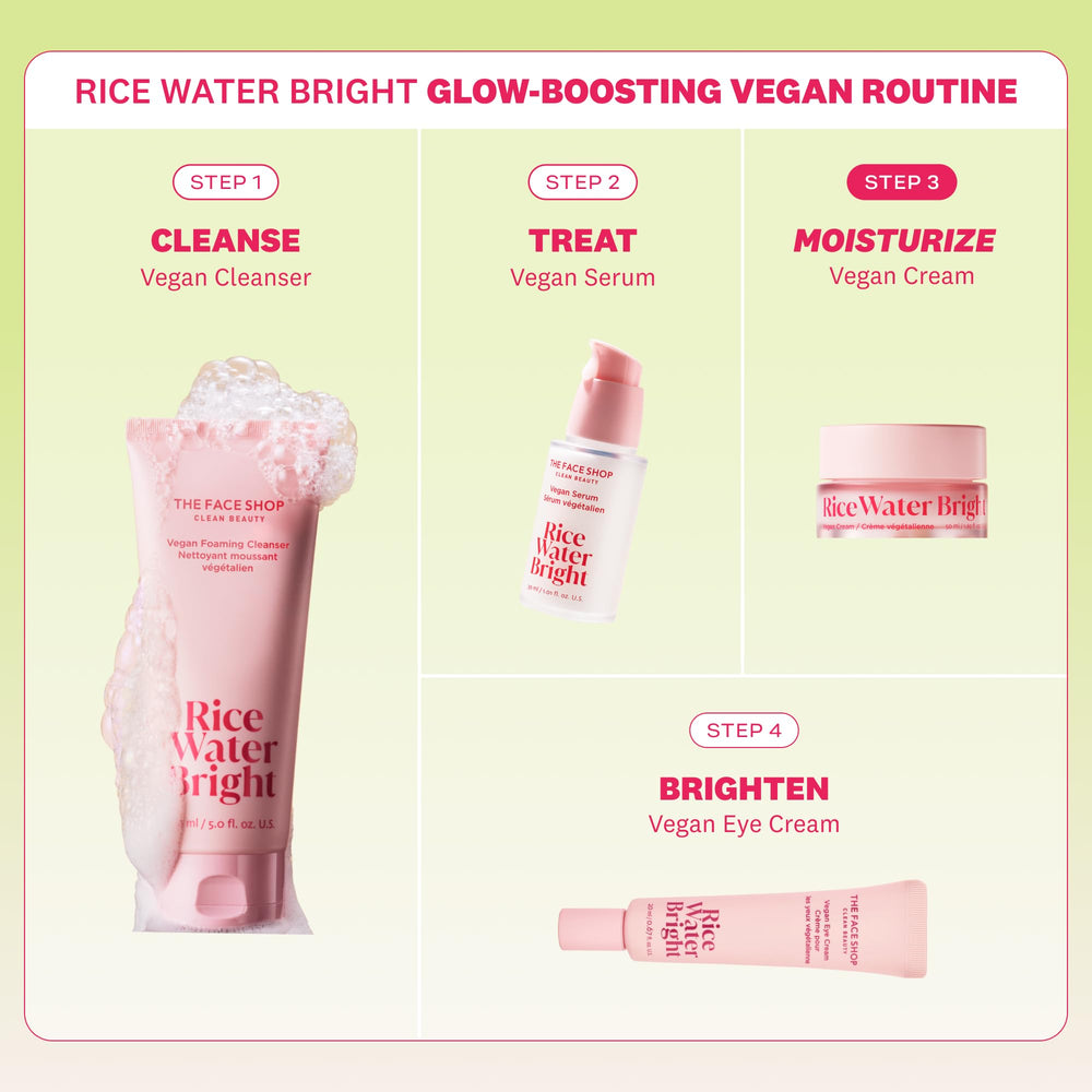 The Face Shop Rice Water Bright packaging box with ingredient info panel.