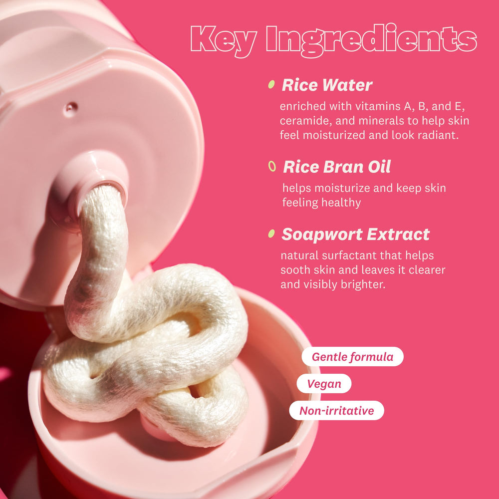 The Face Shop Rice Water Bright foam cleanser mid foam demonstrates moisturizing finish.