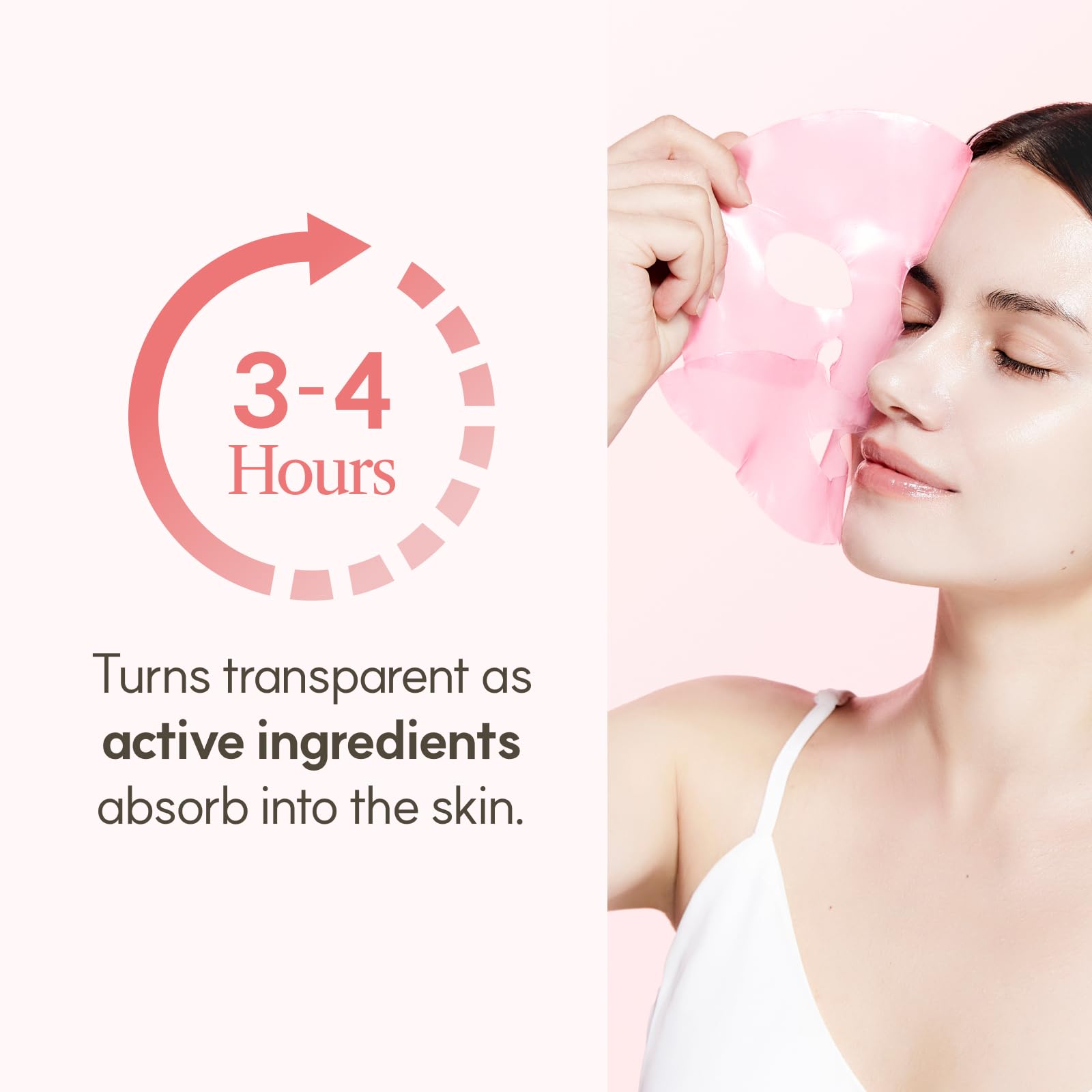 The Face Shop Rose PDRN Mask hydrogel sheet becomes translucent during absorption.