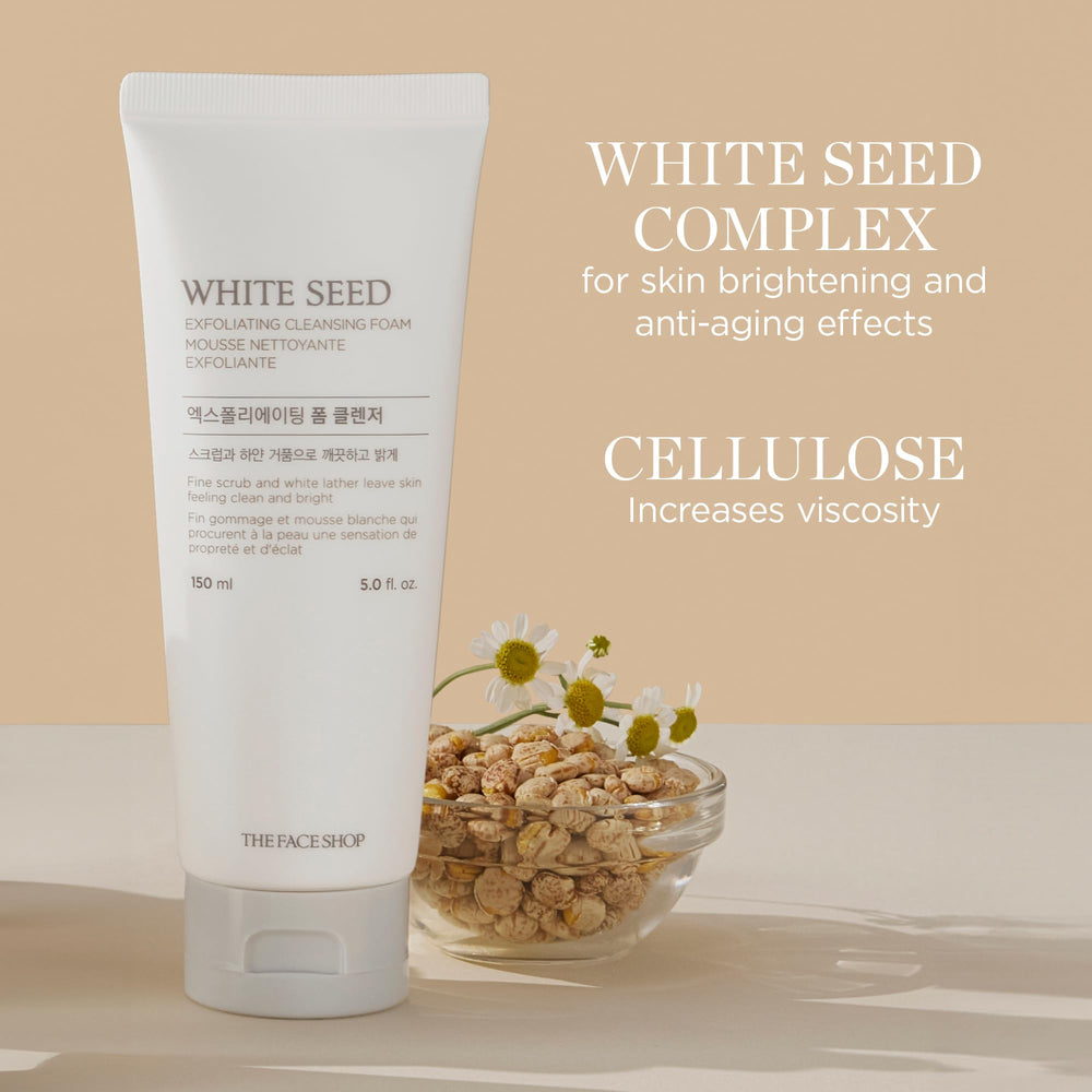 The Face Shop White Seed Exfoliating Cleansing Foam subtle glow after use suggests a radiant complexion.