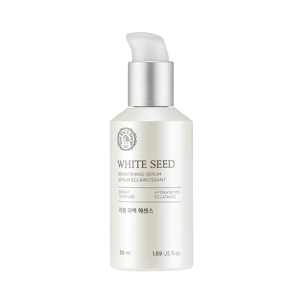 The Face Shop Whiteseed Brightening Serum bottle close-up promising radiant skin