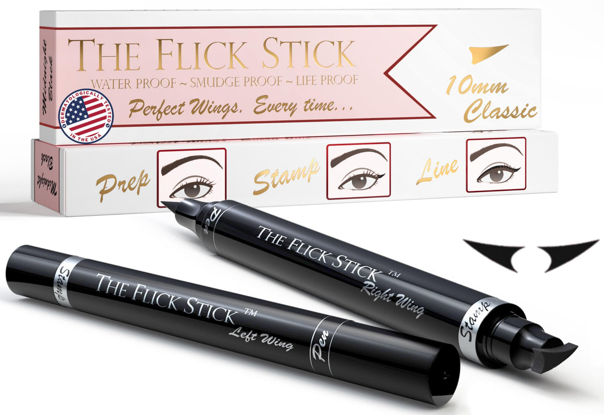 The Flick Stick winged eyeliner stamp outer corner application for symmetrical wings