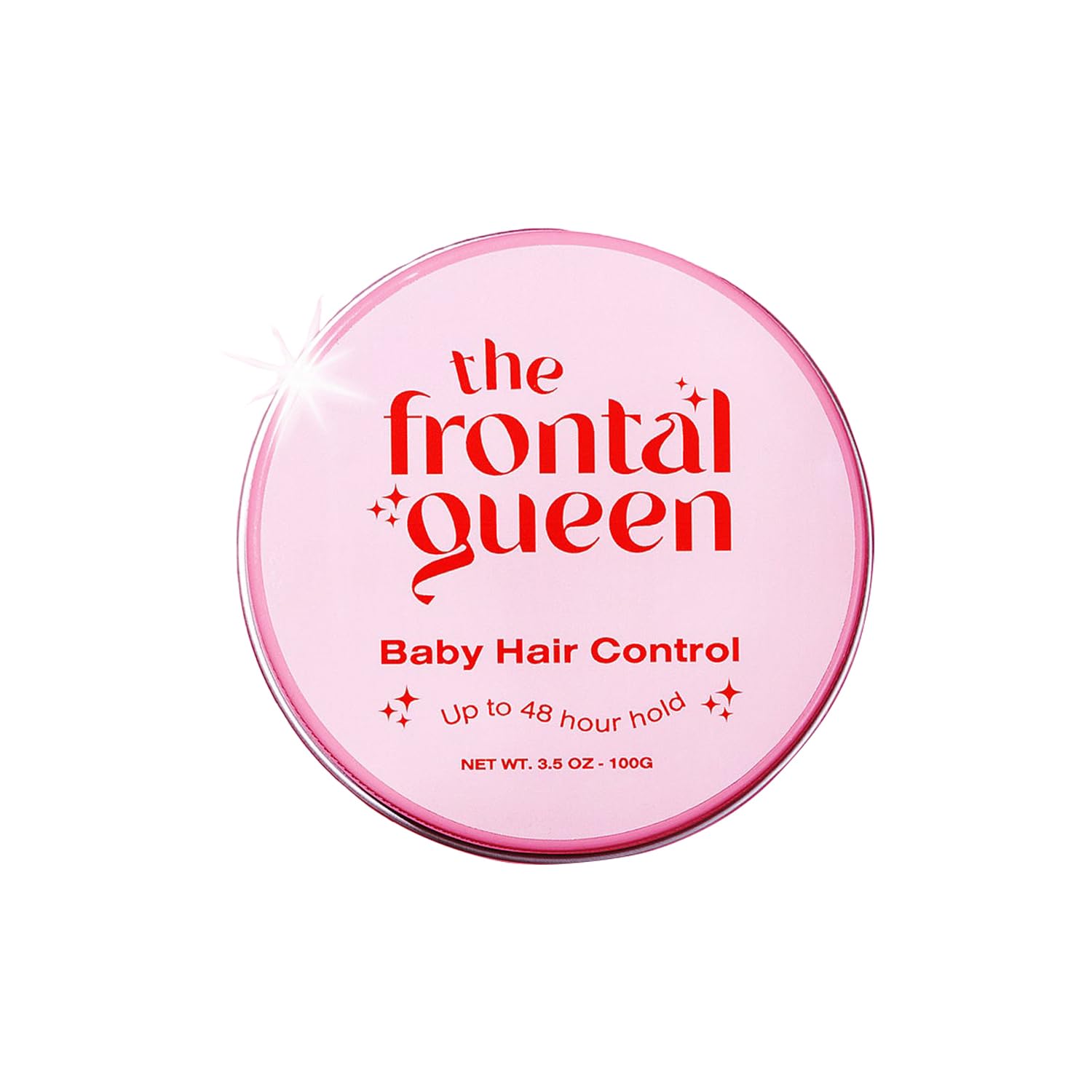 The Frontal Queen baby hair control gel jar closeup for smooth, moisturized edges.