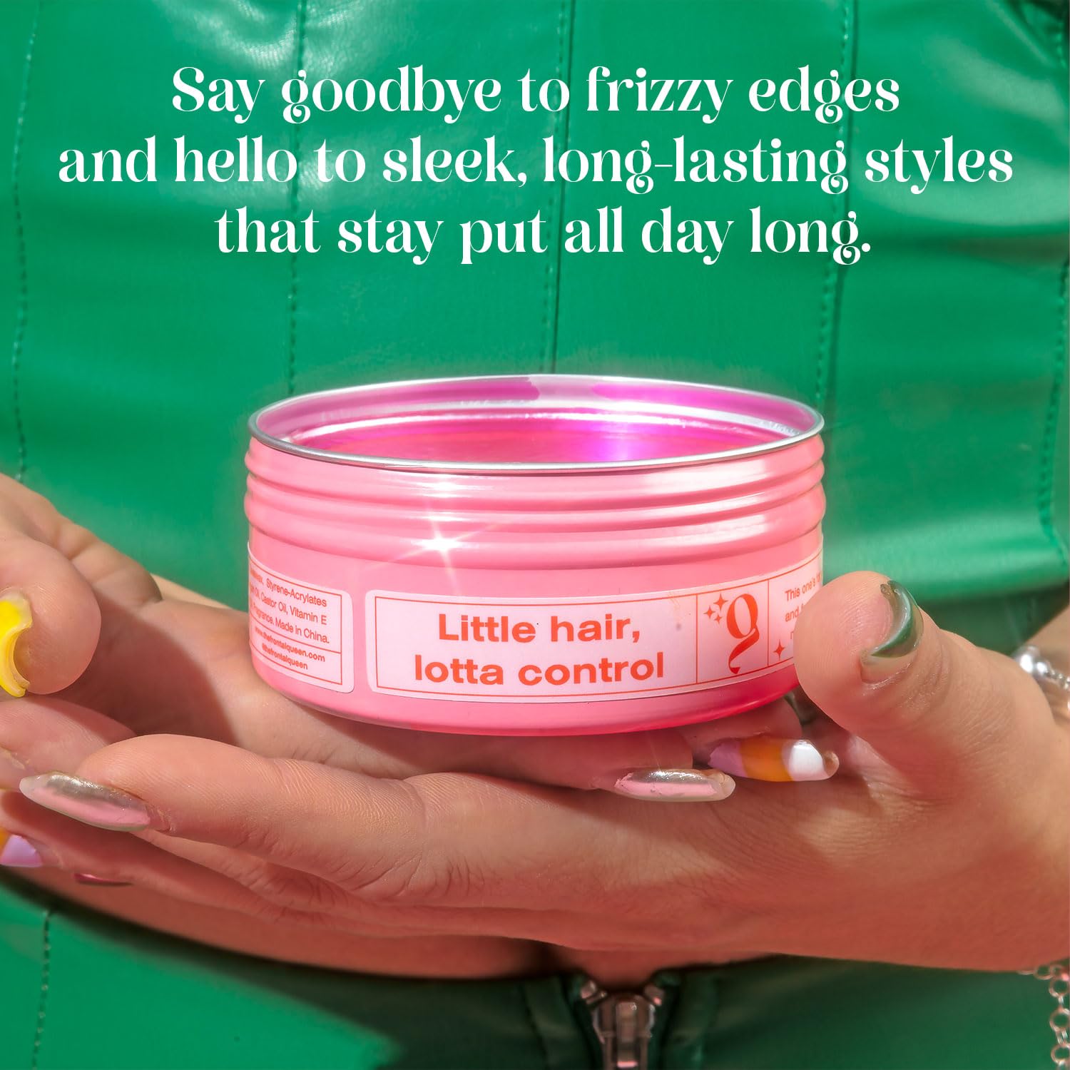 The Frontal Queen dries clear edge control creating smooth, residue-free lines.
