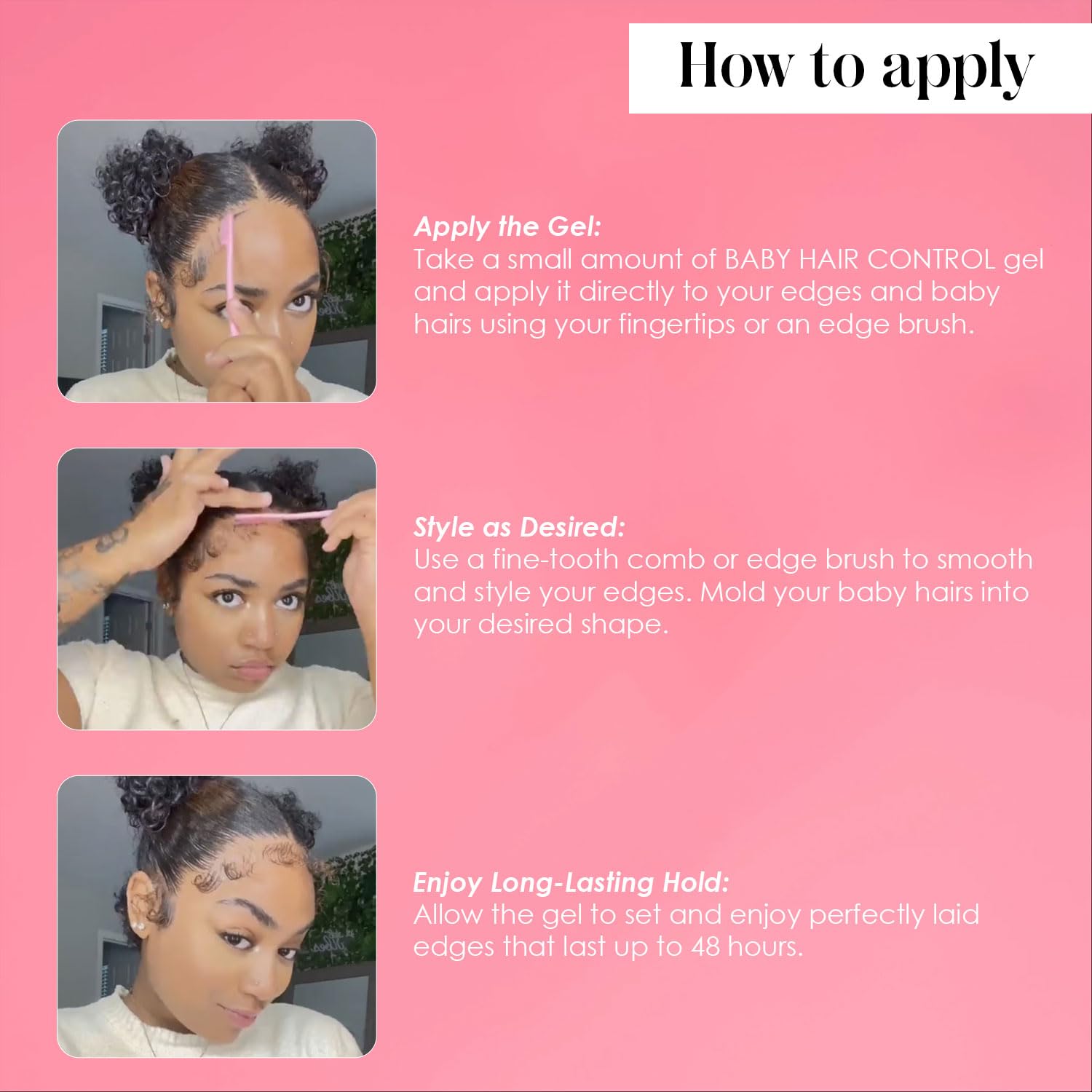The Frontal Queen humidity-resistant gel keeps edges sleek in challenging weather.