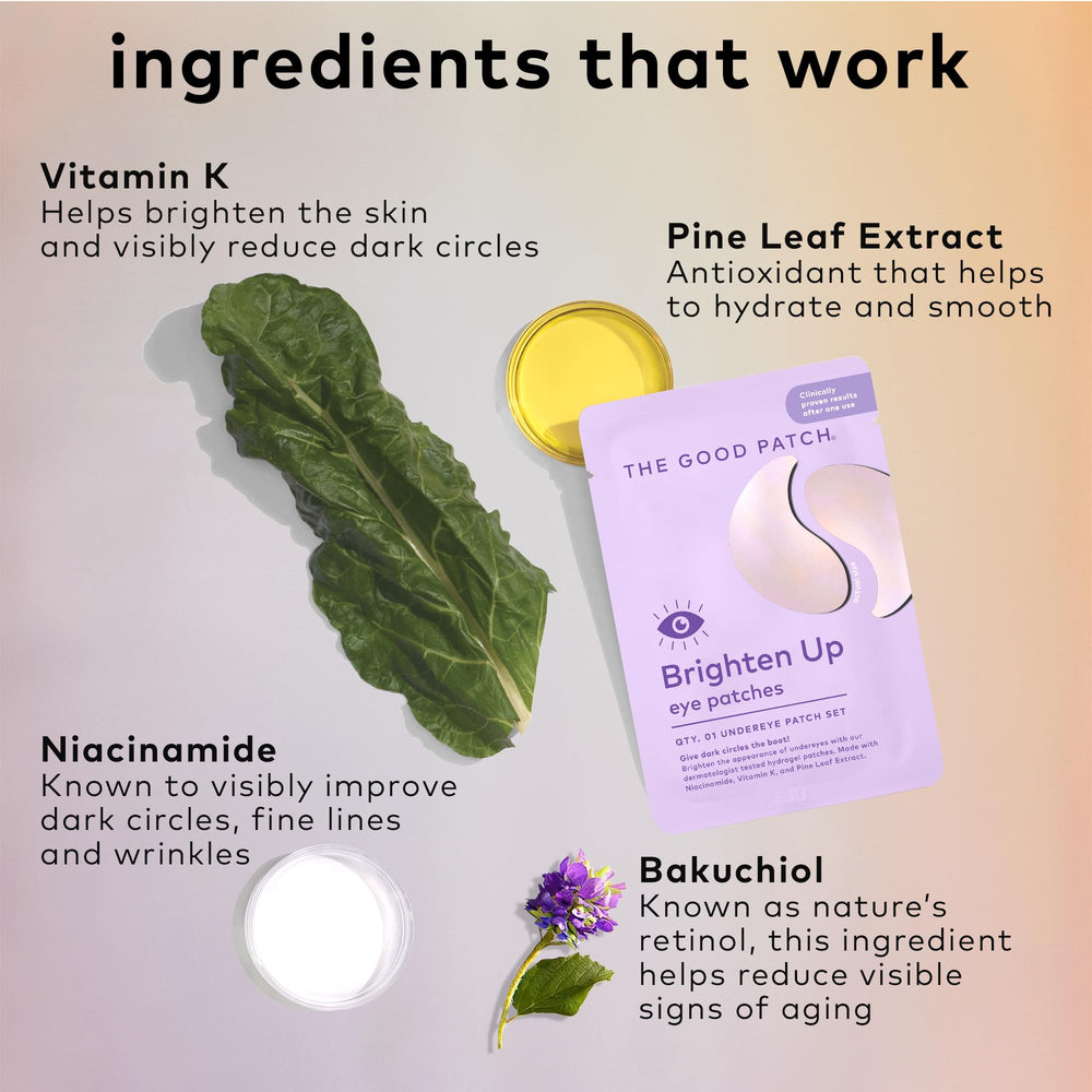 The Good Patch Brighten Up under-eye patches highlight niacinamide for brightness.