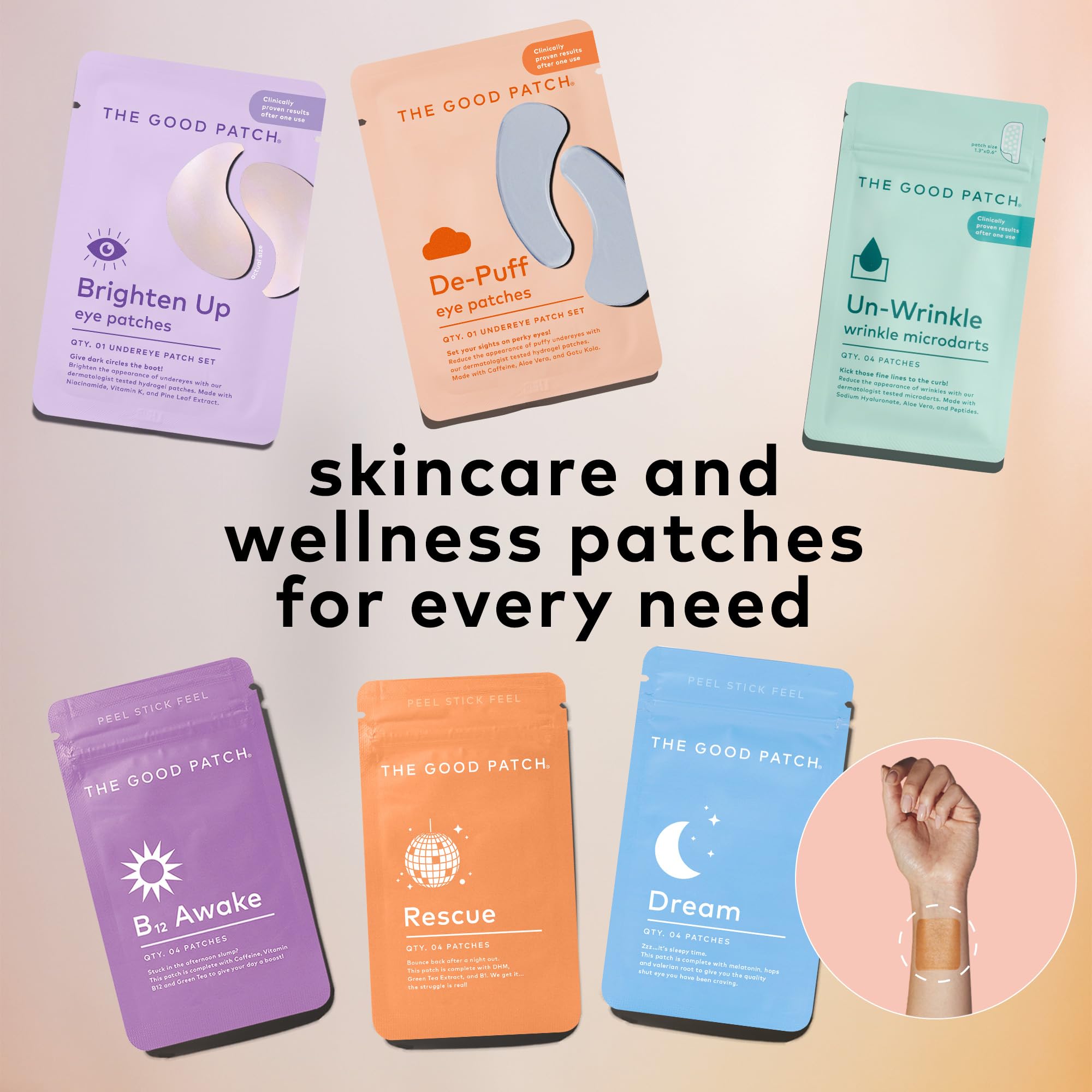 The Good Patch Brighten Up under-eye patches highlight pine leaf extract aiding hydration.