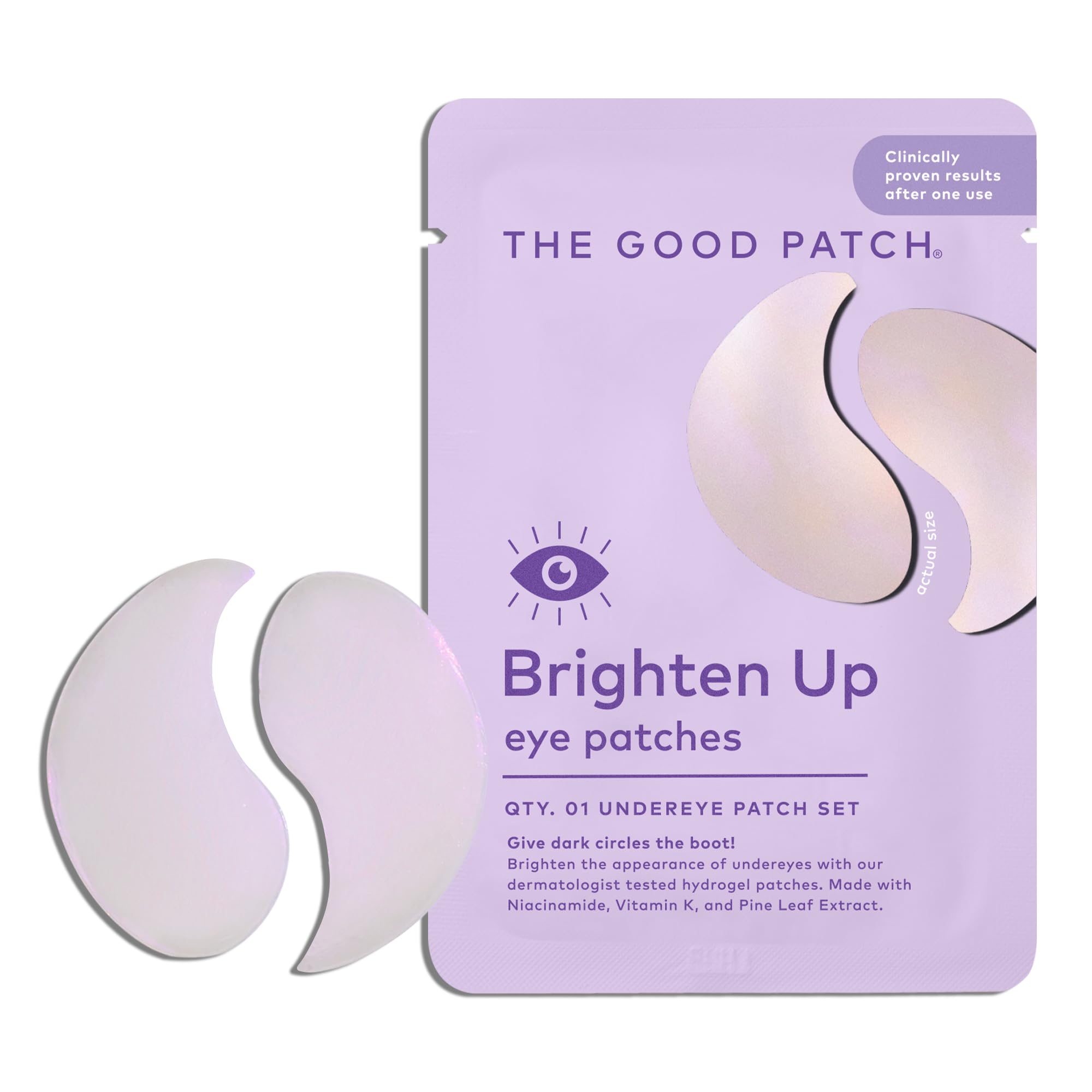 The Good Patch Brighten Up under-eye patches on the eye area with hydration and brightness.