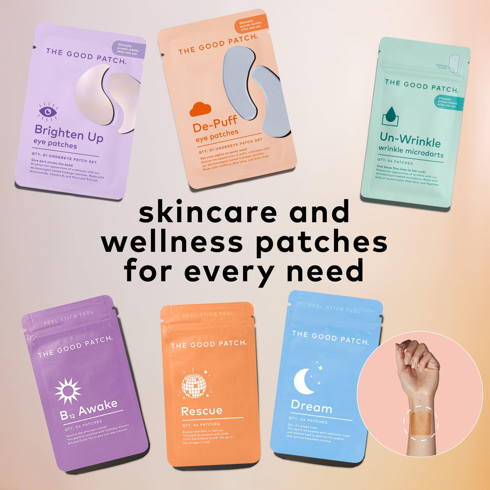 The Good Patch packaging demonstrates dermatologist-tested vegan, paraben-free formulation