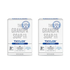 The Grandpa Soap Co Thylox bar soap pack shows two bars for acne-prone skin.