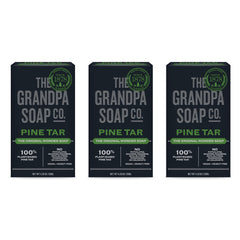 The Grandpa Soap Company pine tar bar soap packaging highlights natural cleansing for daily use.