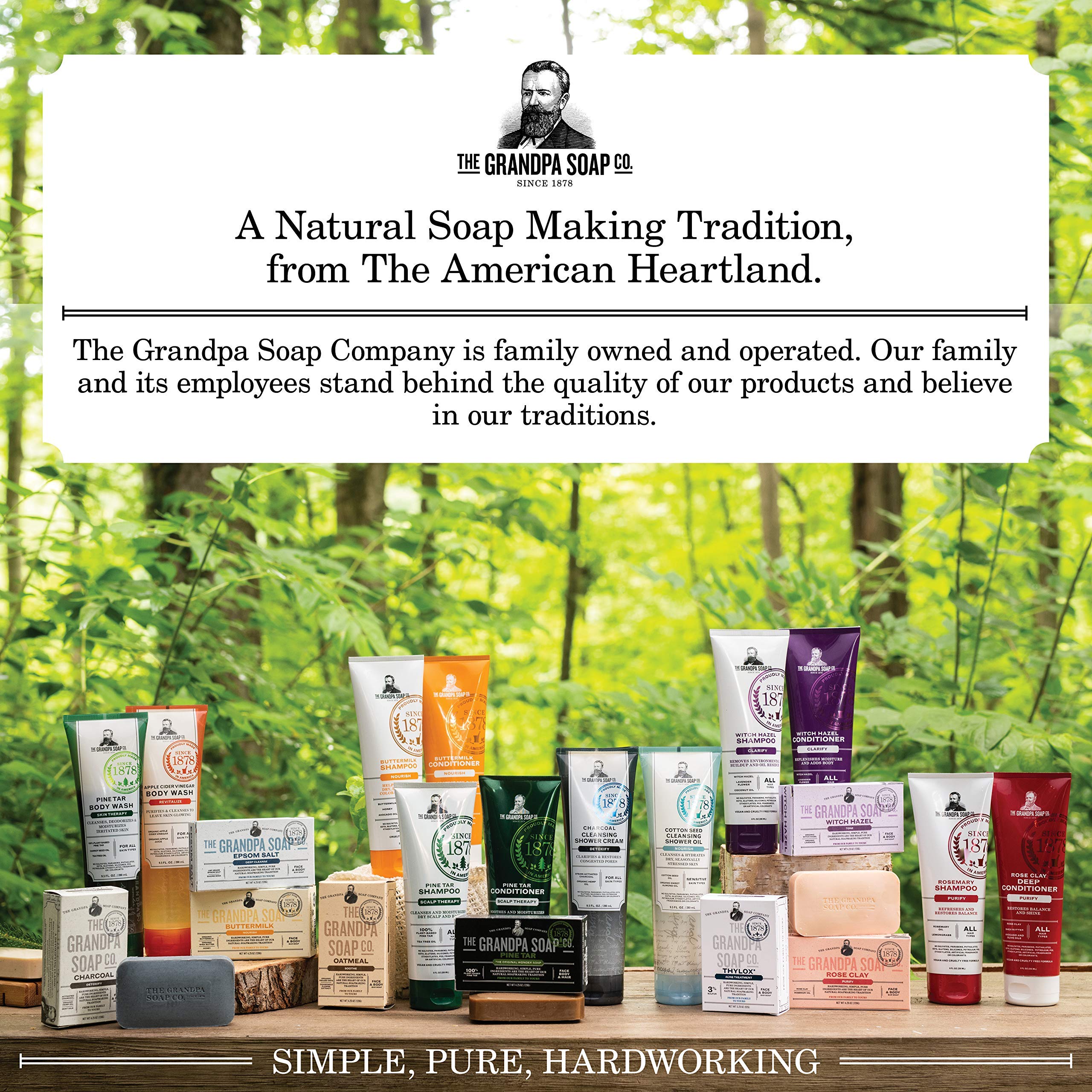 The Grandpa Soap Company pine tar bar soap on a travel bag demonstrates compact, everyday travel use.