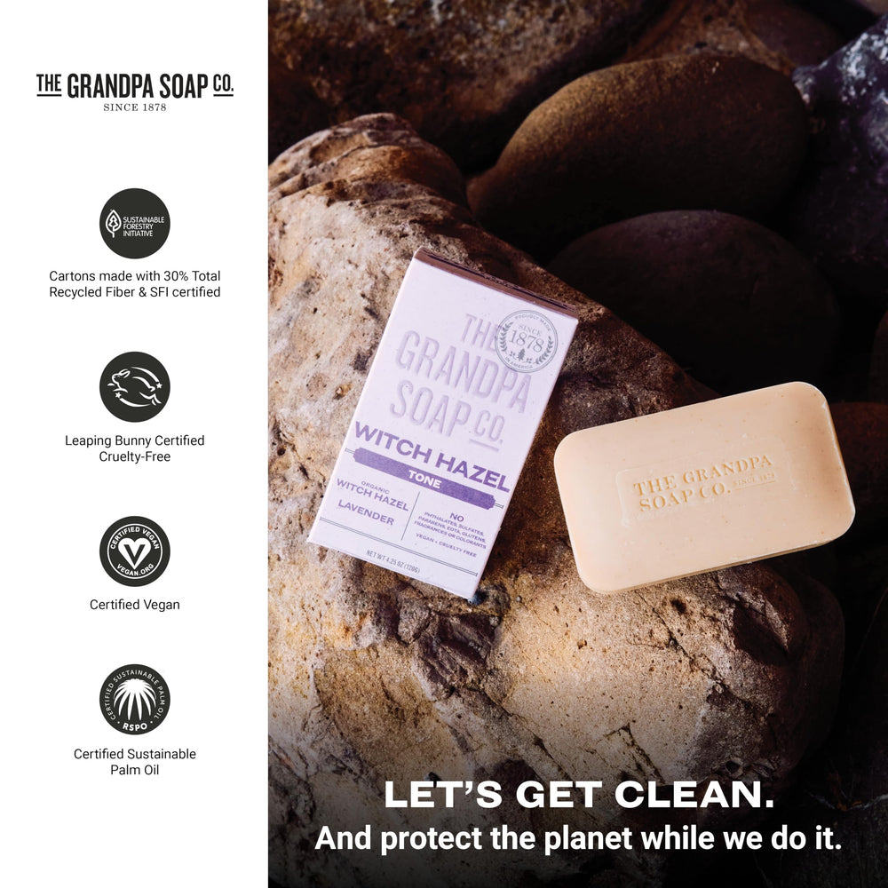 The Grandpa Soap Company sustainable palm oil packaging implying responsible sourcing.