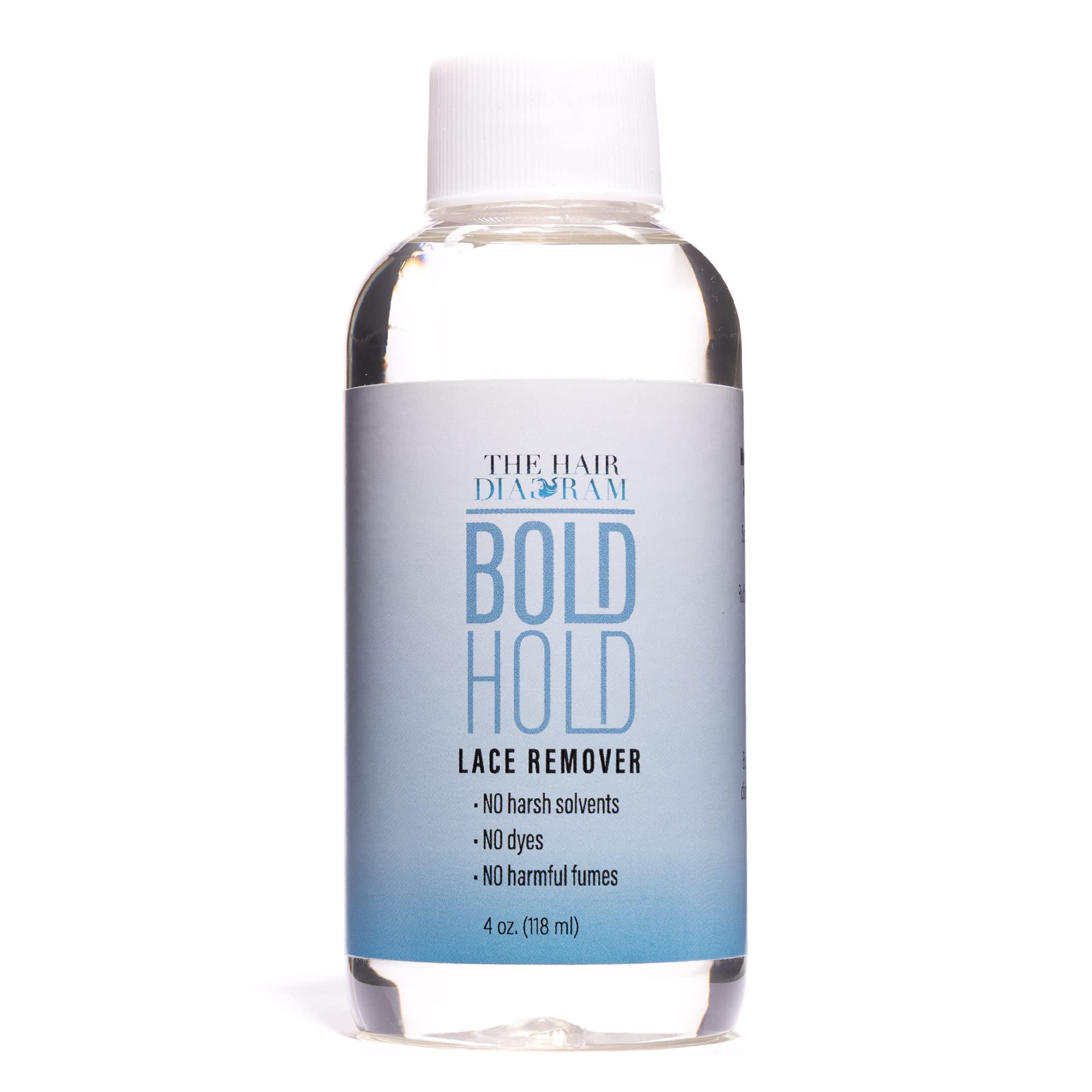 The Hair Diagram Bold Hold Lace Remover label closeup highlights no dyes or fumes