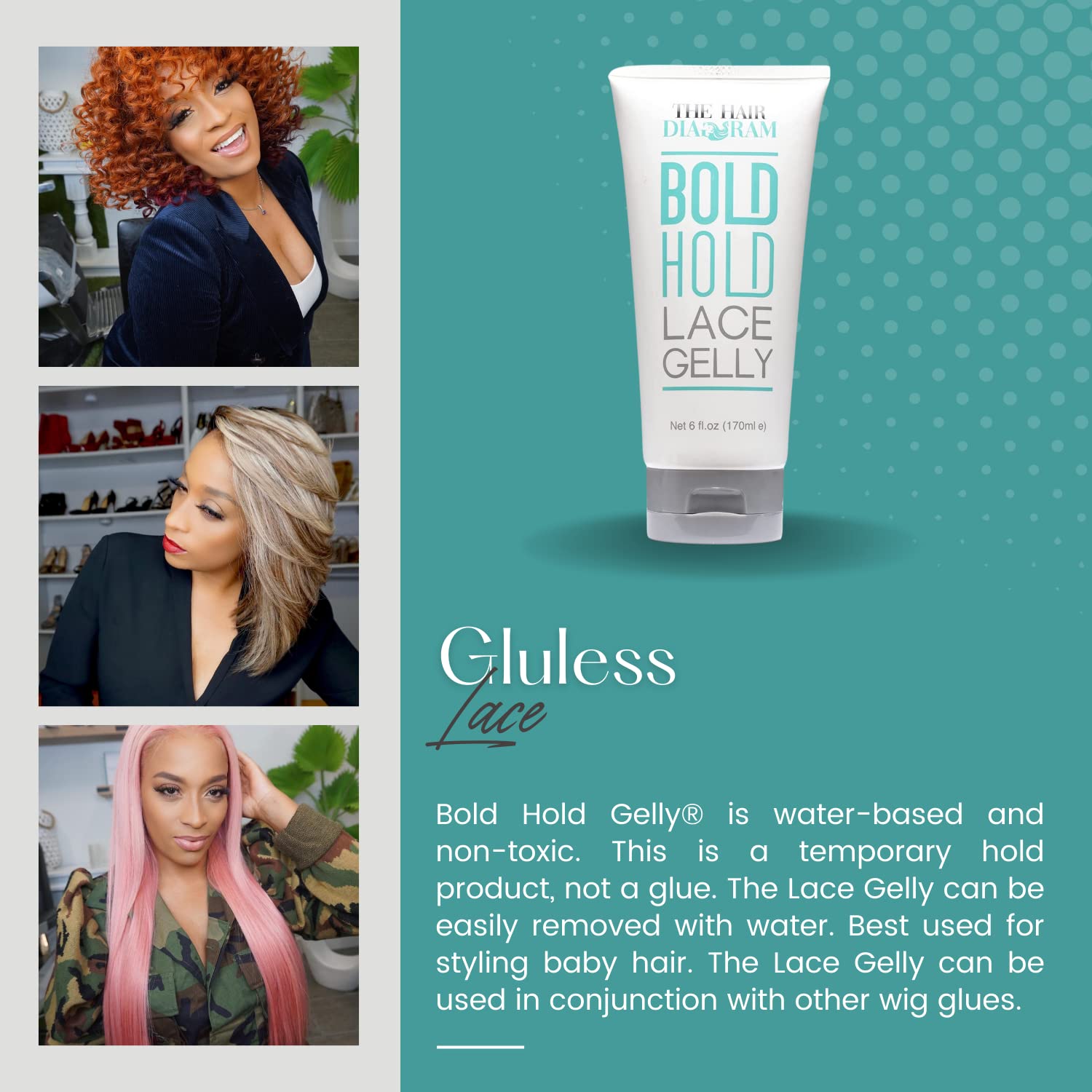 The Hair Diagram water-based formula washes off easily with water.