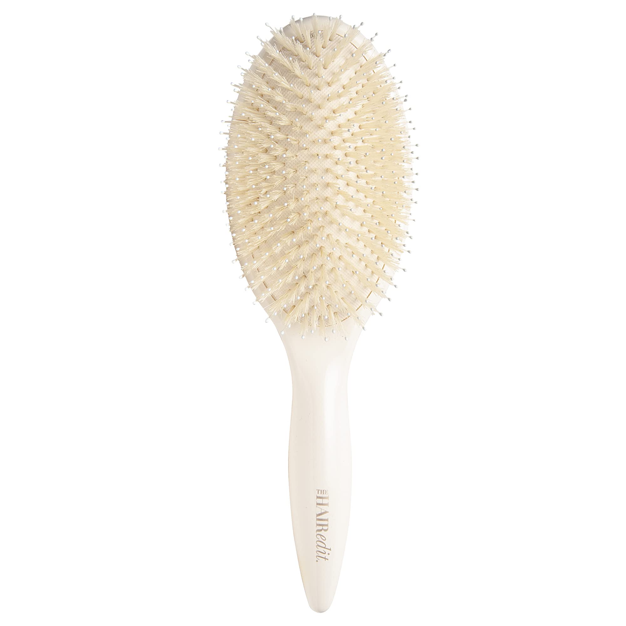 The Hair Edit Cream Finish and Shine brush product shot highlights boar bristles for healthy shine