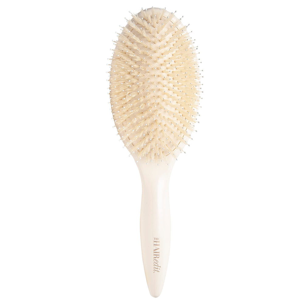 The Hair Edit Cream Finish and Shine brush product shot highlights boar bristles for healthy shine