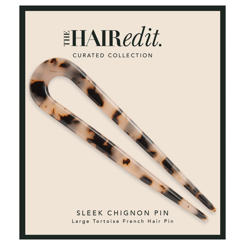 The Hair Edit Sleek Chignon French Pin with tortoise pattern for daily elegance.