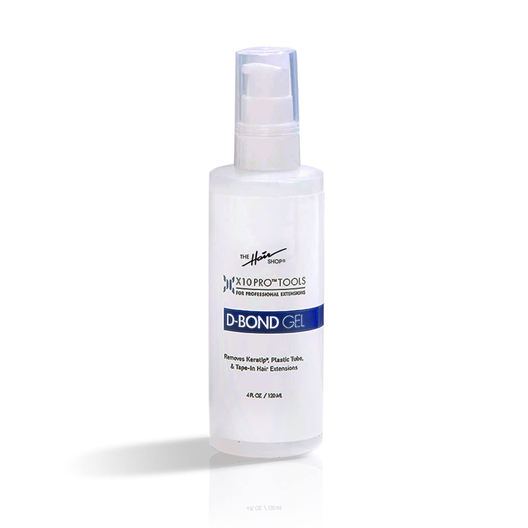 The Hair Shop D Bond Gel Remover bottle pour enables quick, clean removal of keratin bonds.
