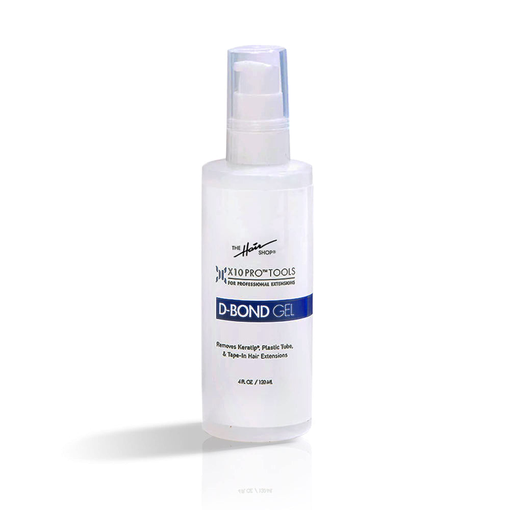 The Hair Shop D Bond Gel Remover bottle pour enables quick, clean removal of keratin bonds.