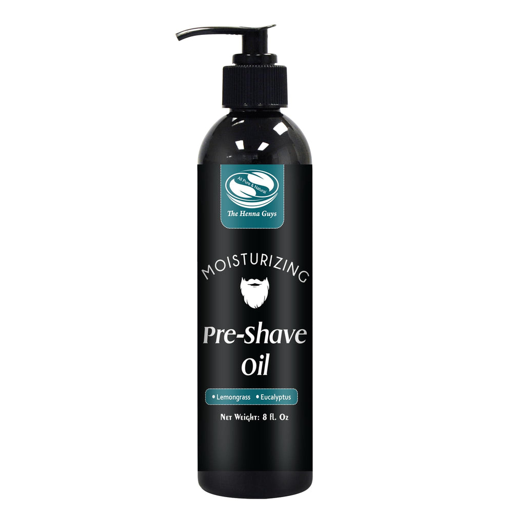 The Henna Guys pre-shave oil bottle Lemongrass Eucalyptus for a smoother shave